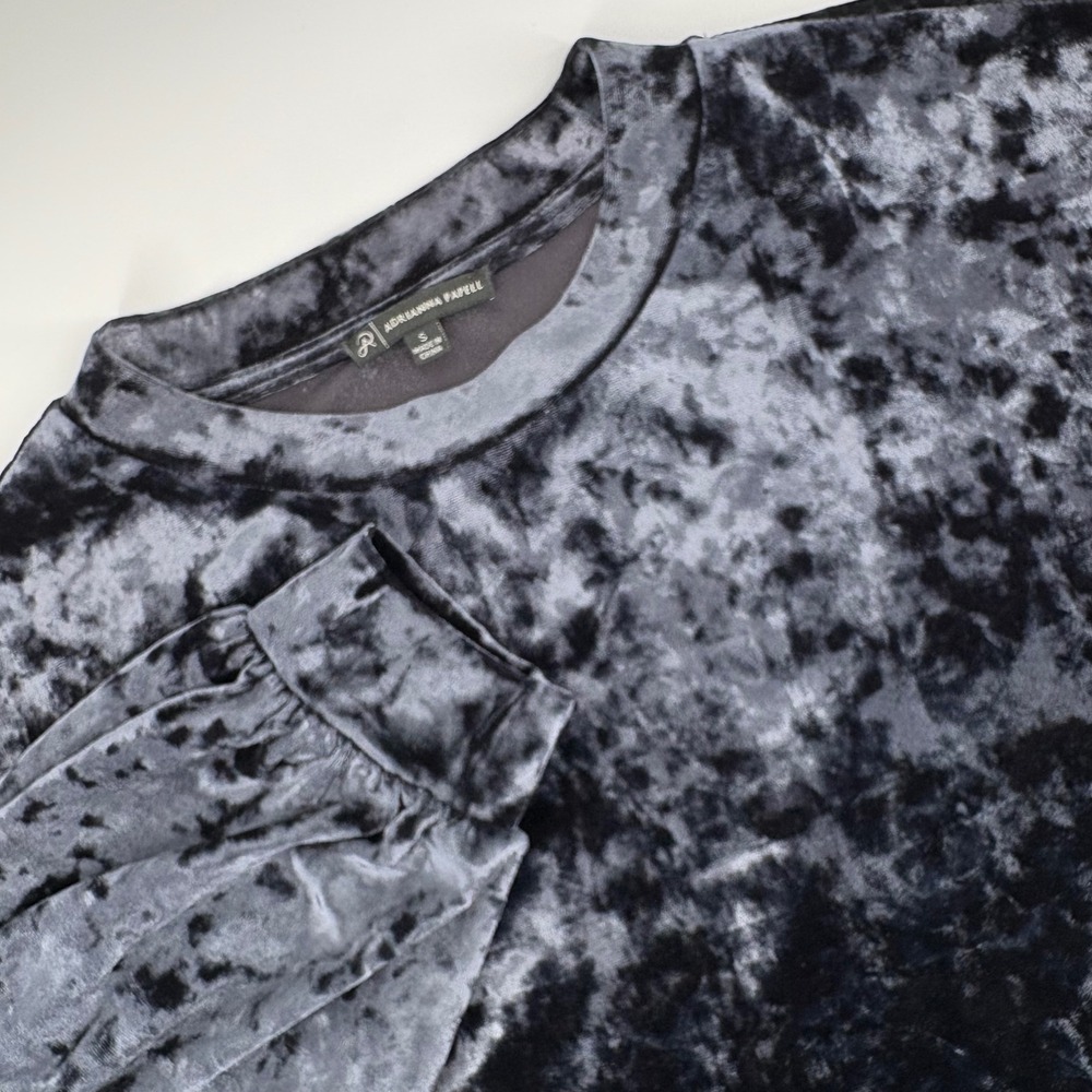 Adrianna Papell Womens S Dark Blue Crushed Velvet Long Sleeve Pullover ‎ Stretch